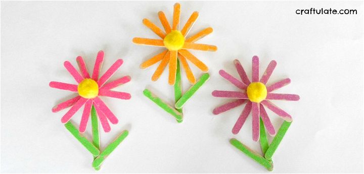 Glittery Craft Stick Flowers - Craftulate