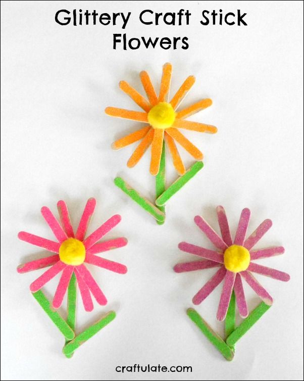 Glittery Craft Stick Flowers - Craftulate