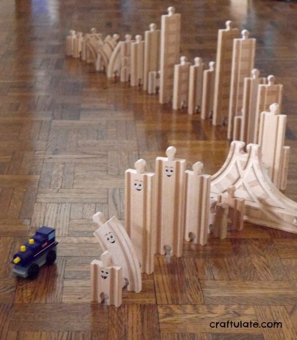 Wooden Train Track Dominoes - for fine motor practice, developing engineering skills, and FUN!