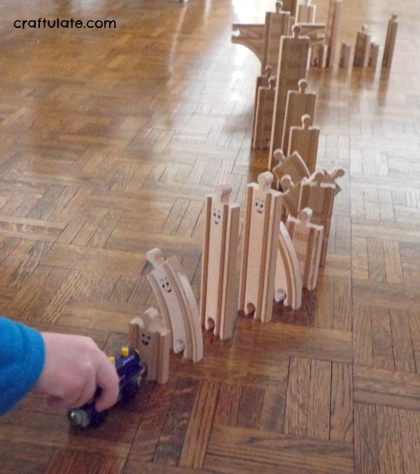 Wooden Train Track Dominoes - for fine motor practice, developing engineering skills, and FUN!