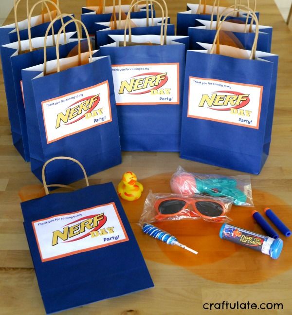 Nerf Party Favor Bags - suitable for younger children. Birthday party treat bag ideas!