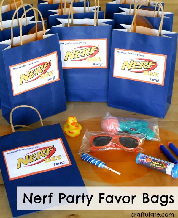 Nerf Party Favor Bags - suitable for younger children. Birthday party treat bag ideas!