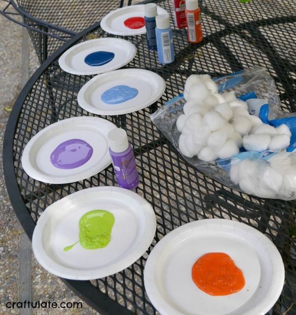 Splat Painting with Cotton Balls - outdoor process art