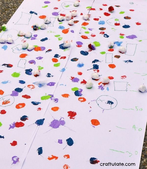 Splat Painting with Cotton Balls - outdoor process art