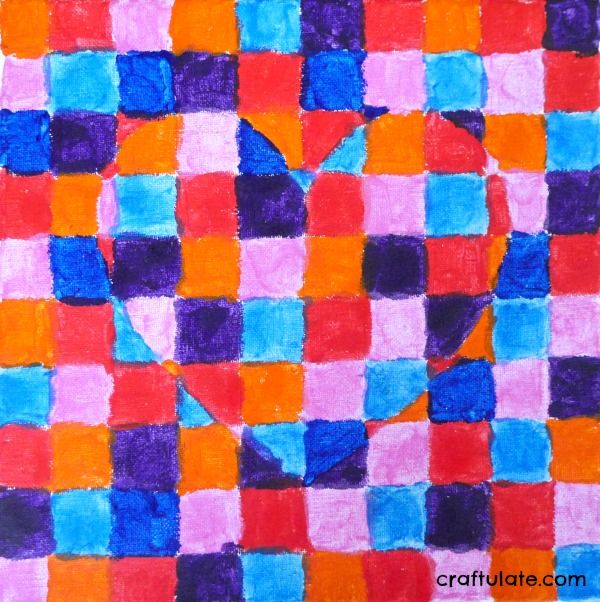 Valentine's Heart Op Art for Kids - using quick drying Kwik Stix!