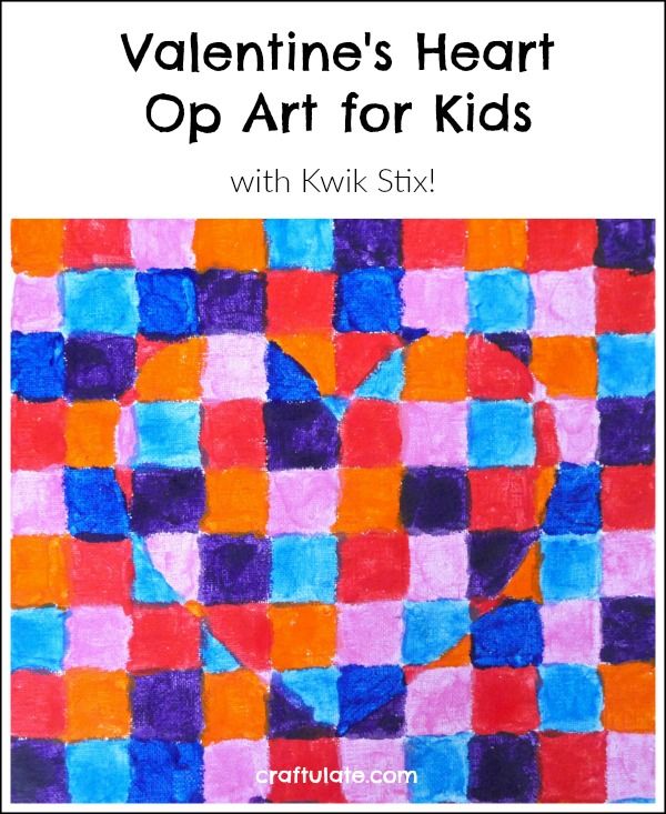 Valentine's Heart Op Art for Kids - using quick drying Kwik Stix!