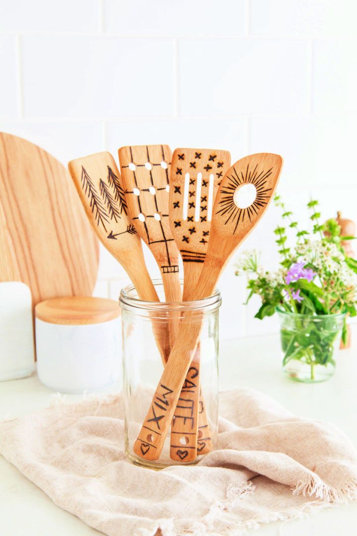 DIY Mother's Day Gift Etched Wooden Utensils
