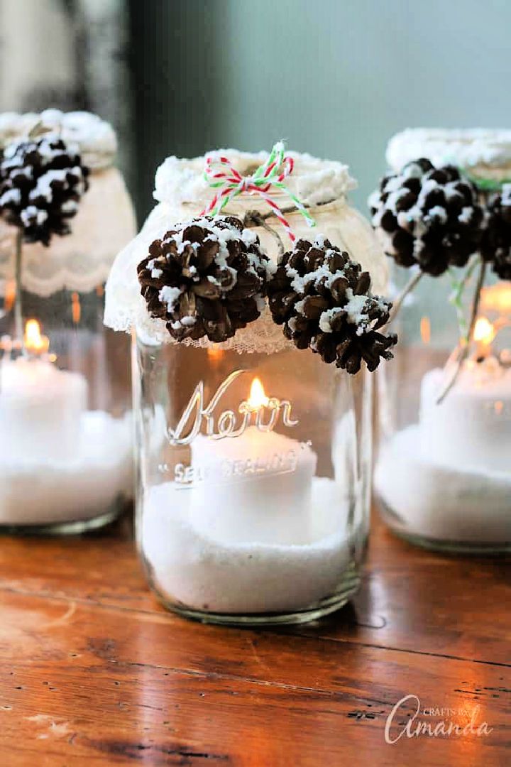 Snowy Pinecone Candle Jars