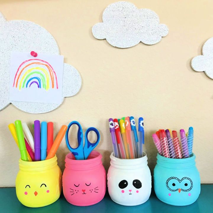 Kawaii Inspired DIY Mason Jar Pen, Marker and Pencil Holders