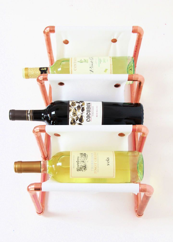 DIY Copper Pipe Leather Wine Rack