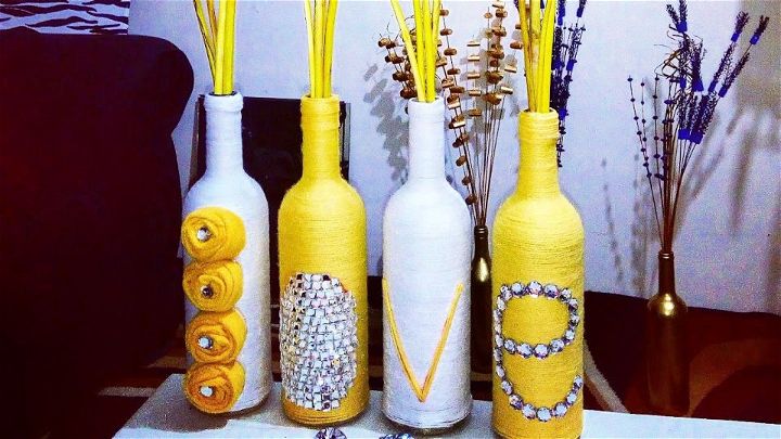 DIY Yarn Wrapped Wine Bottle Vase