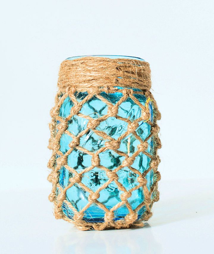 Fishnet Wrapped Mason Jar Craft