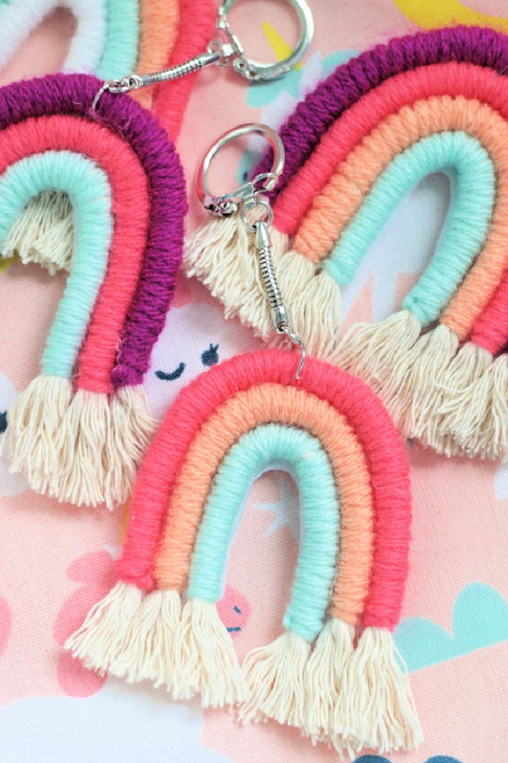 Mini Yarn Rainbow Keychain or Wall Hanging