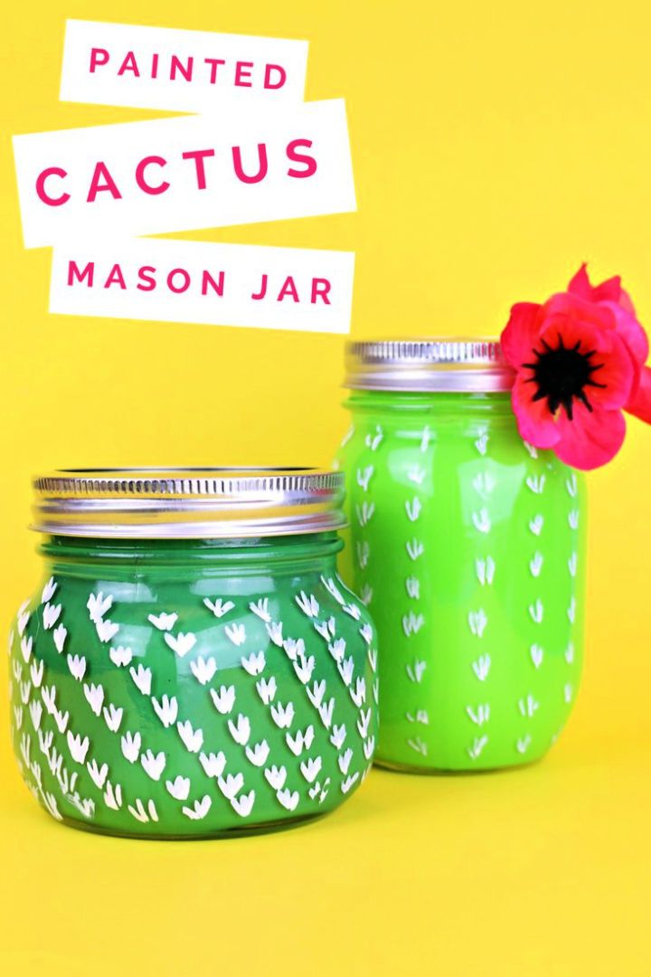 Painted Cactus Mason Jars