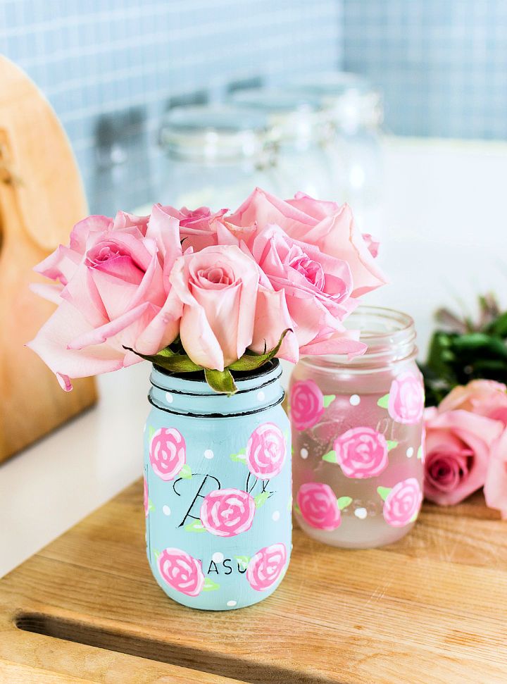 Painted Rose Mason Jars