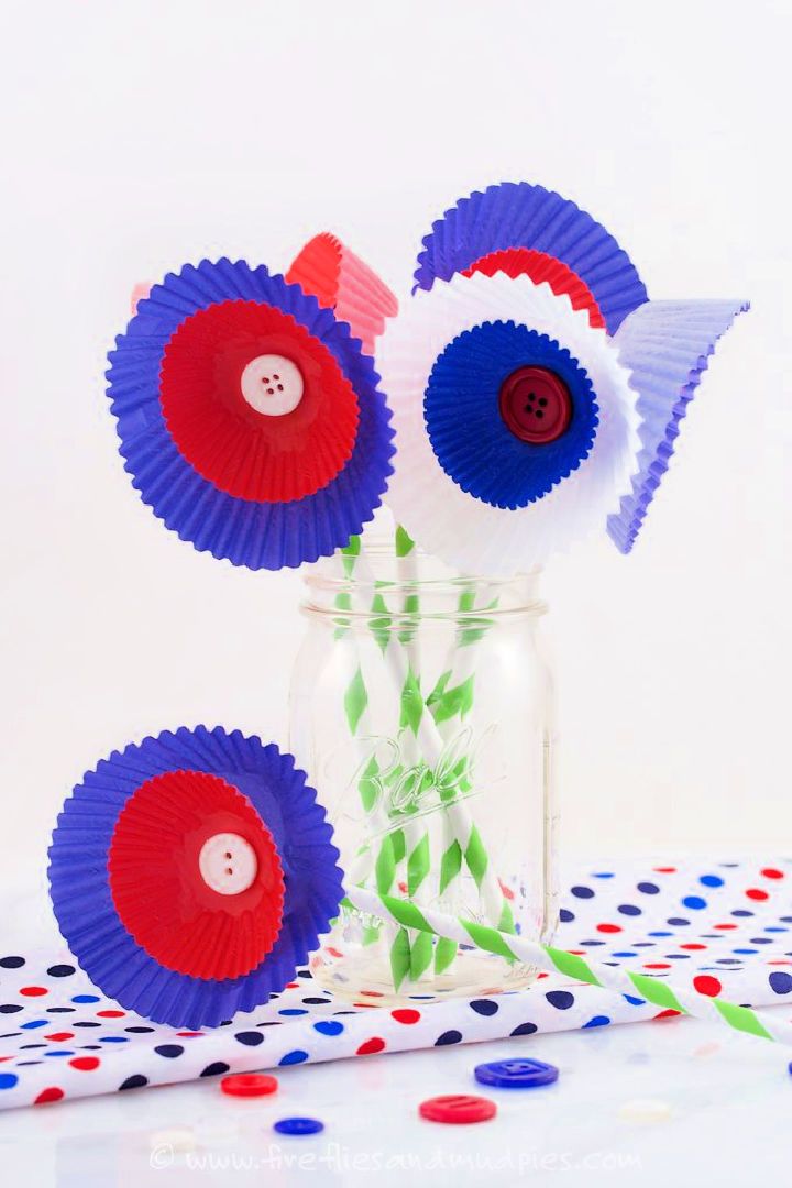 Patriotic Cupcake Liner Flowers