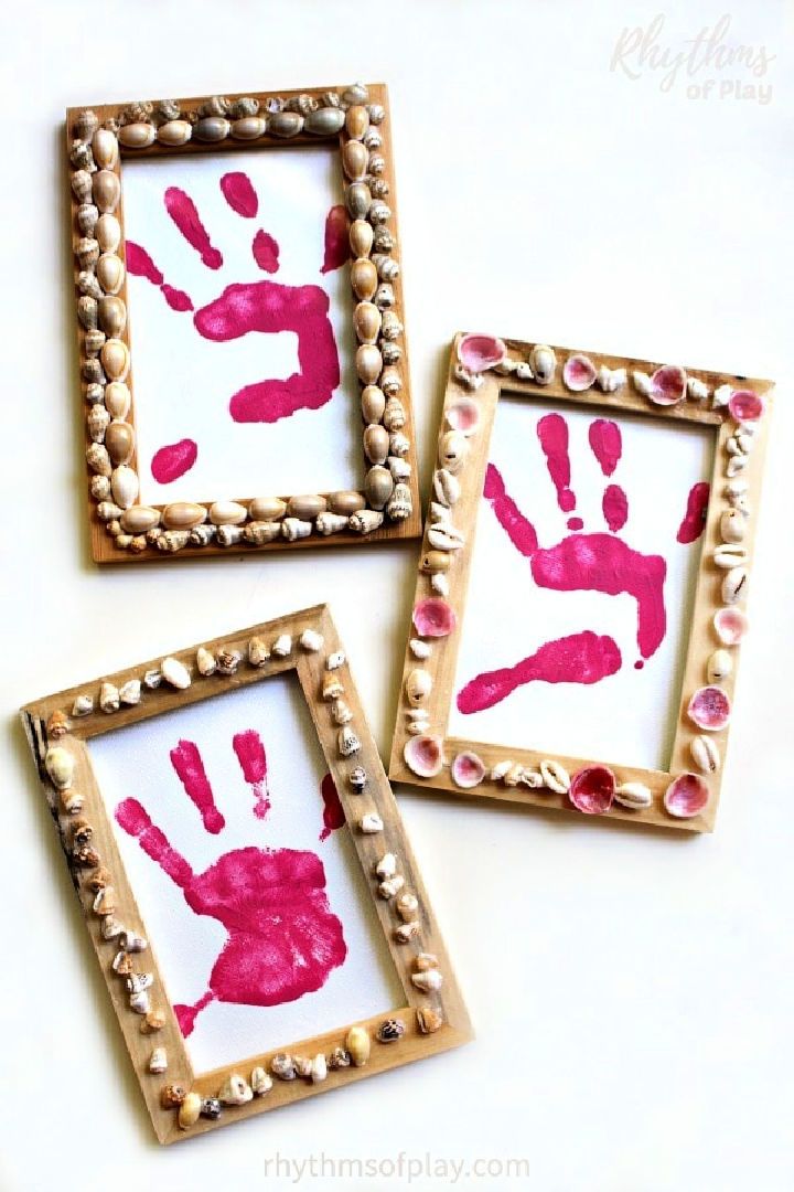 Shell Frame with Handprint Art 