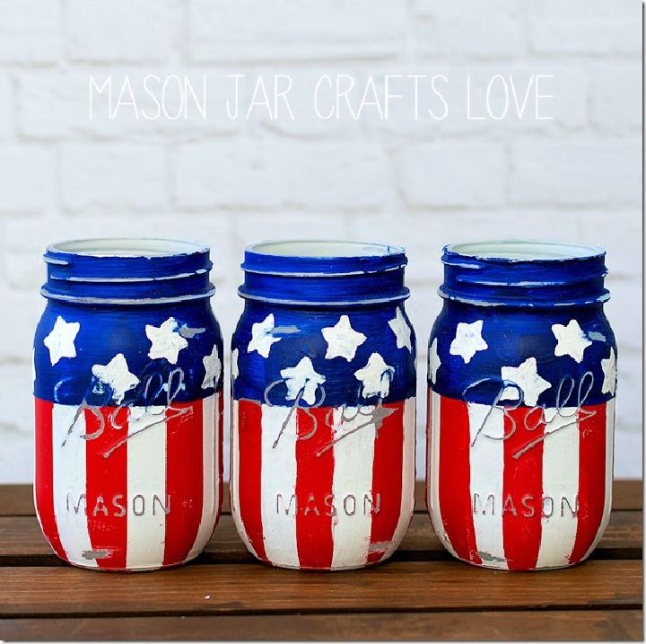 Patriotic Red, White & Blue Mason Jars