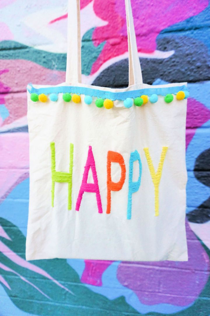 How to Embroider Yarn Letters on a Tote Bag