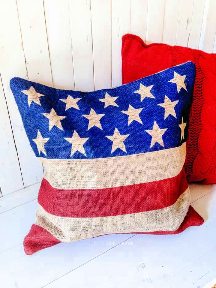 Burlap Flag Pillow