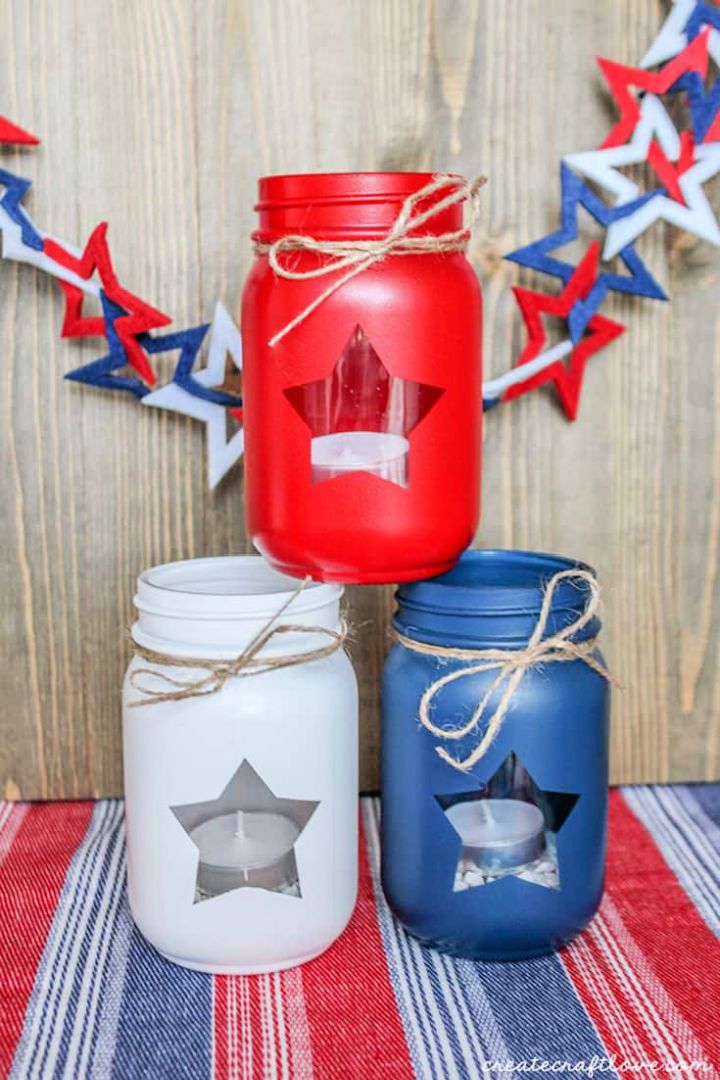 DIY Patriotic Mason Jar Lanterns