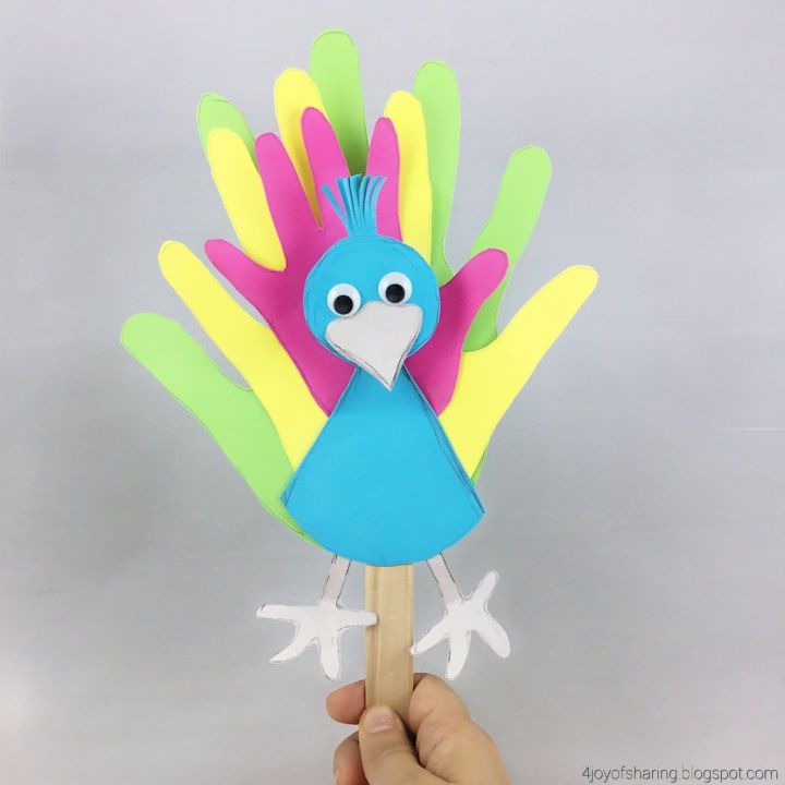 Family Handprints Peacock Puppet