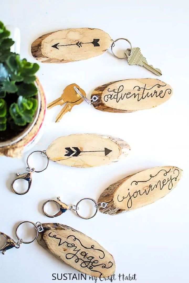 Hand Lettered Wood Slice DIY Keychains