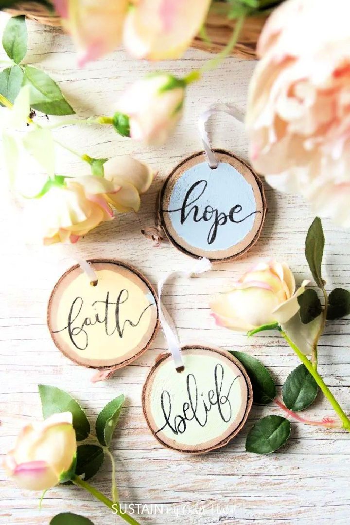 Easter Ornament with Hand Lettered Wood Slice
