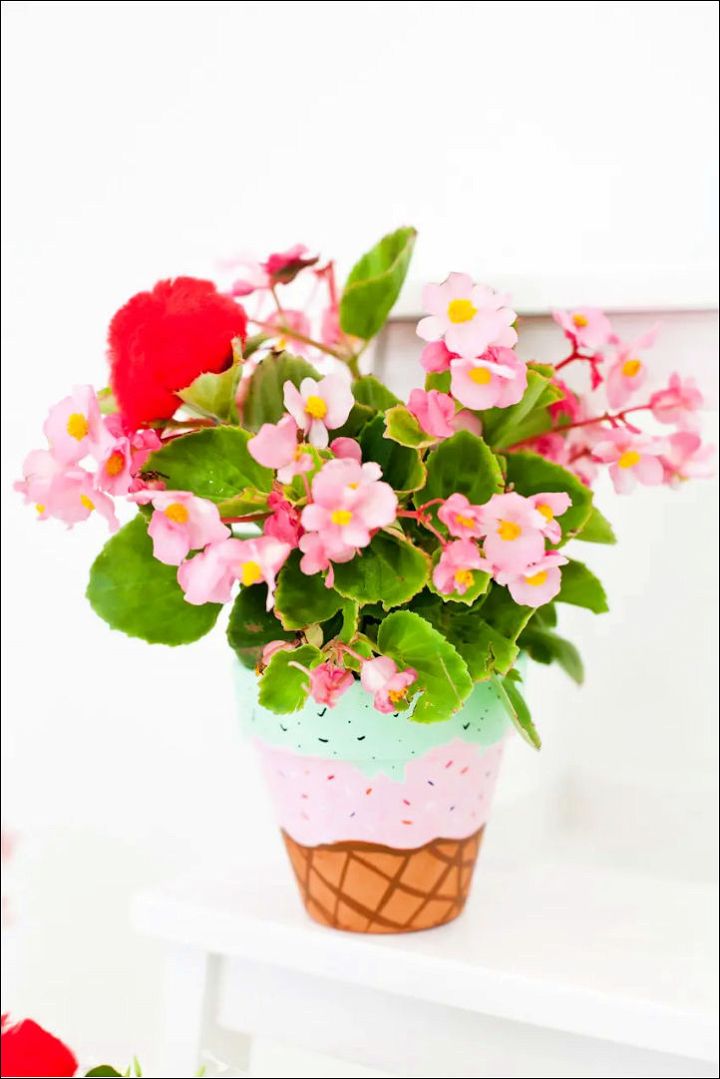 fun Waffle Cone Ice Cream Painted Flower Pots