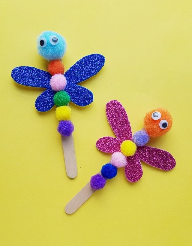 DIY Dragonfly Out of Popsicle Sticks and Pom Pom