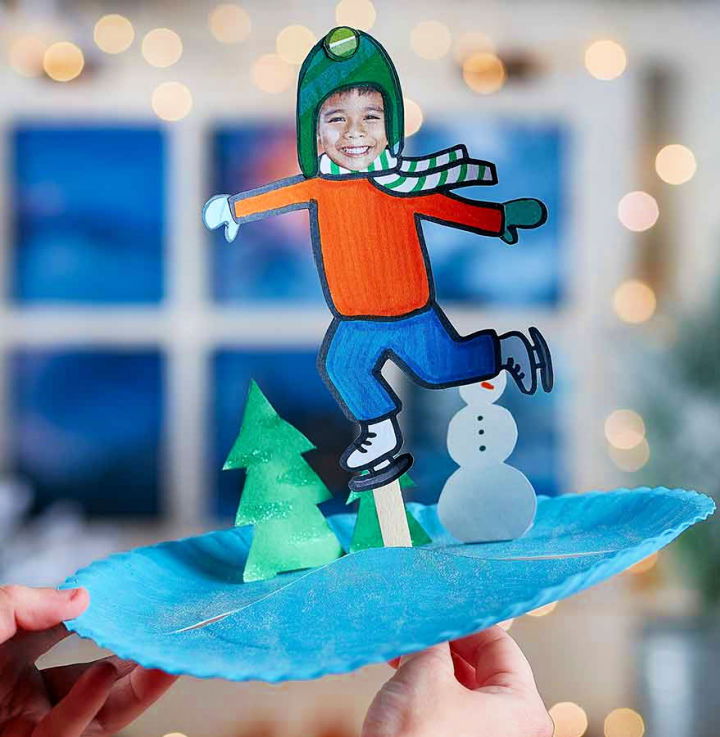 DIY Ice Skater Stick Puppet Using Paper Plate