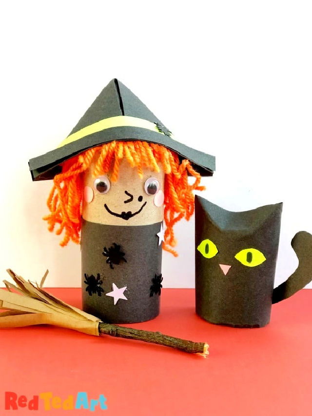 DIY Toilet Paper Roll Witch Broom and Cat