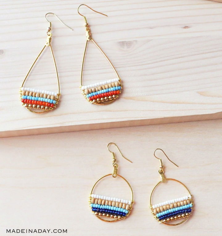 Handmade Beachy Boho Beaded Hoop Earrings