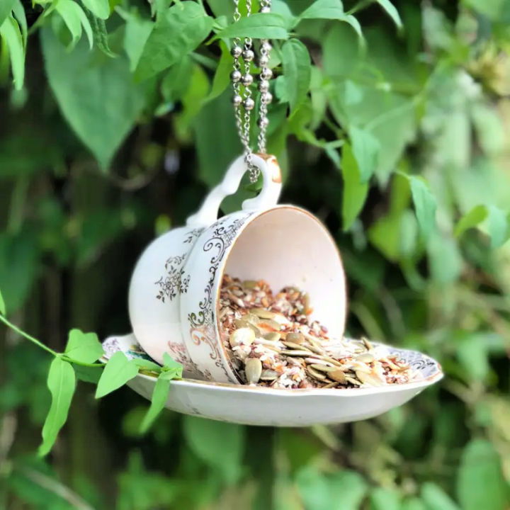 Handmade Hanging Teacup Bird Feeder