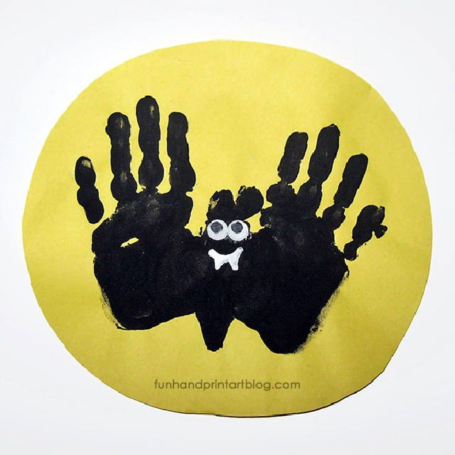 Handprint Bat Flying Over the Moon Art and Craft for Toddler