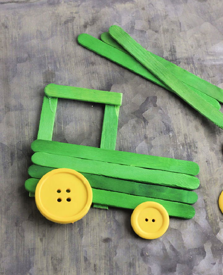 Popsicle Stick Tractor Farm Craft