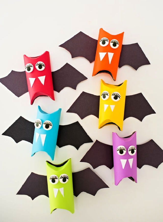 Rainbow Paper Tube Bats Idea